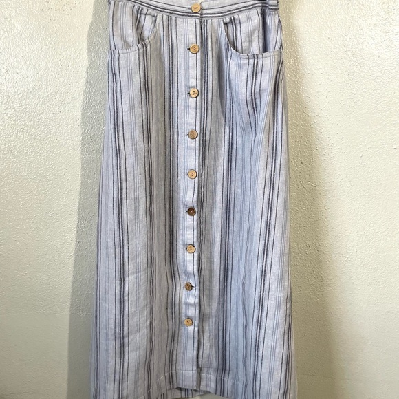 Faherty Dresses & Skirts - Faherty XS Linen Button Front Stripe Skirt Elastic Waist Coastal Classic Preppy
